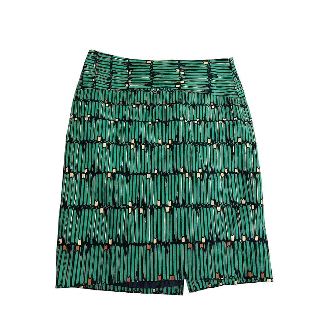 The Limited Pencil Skirt Womens 2 Green Geometric Lined Stretch Knee Length